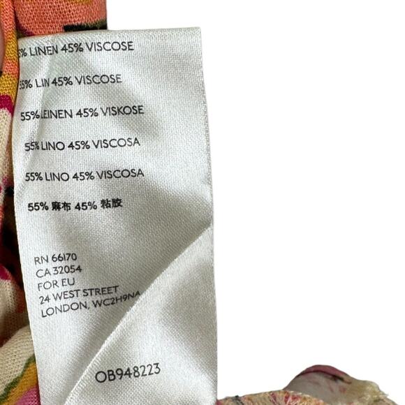 Free People Tulum Printed Linen Tunic Top Small Pink Sleeveless Ruffle Boho - Picture 8 of 8